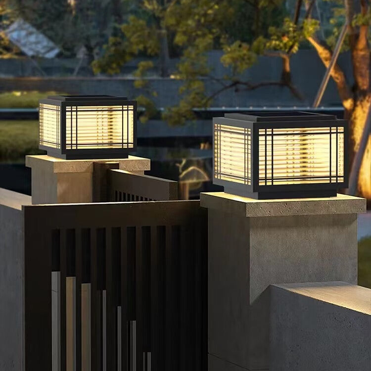 Tradisjonelt kinesisk kvadrat aluminium glass 1-lampe post hode lys for hage | Luvikno
