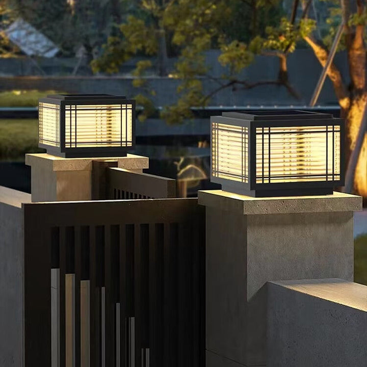 Tradisjonelt kinesisk kvadrat aluminium glass 1-lampe post hode lys for hage | Luvikno