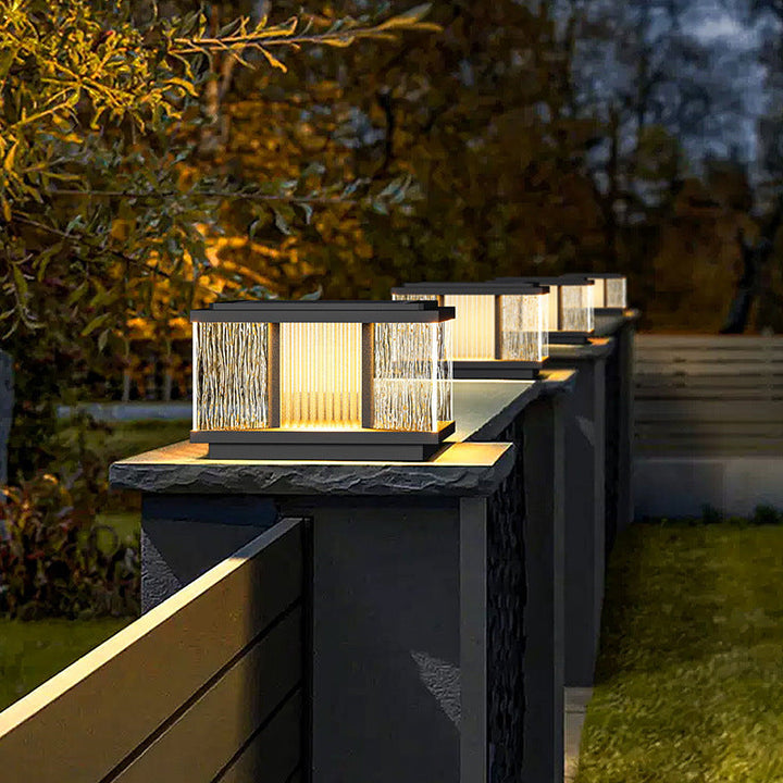 Moderne Enkelhet Aluminium Firkantet Vannbølget Glass LED Vanntett Sol Post Lampe Plen Lys For Hage | Luvikno