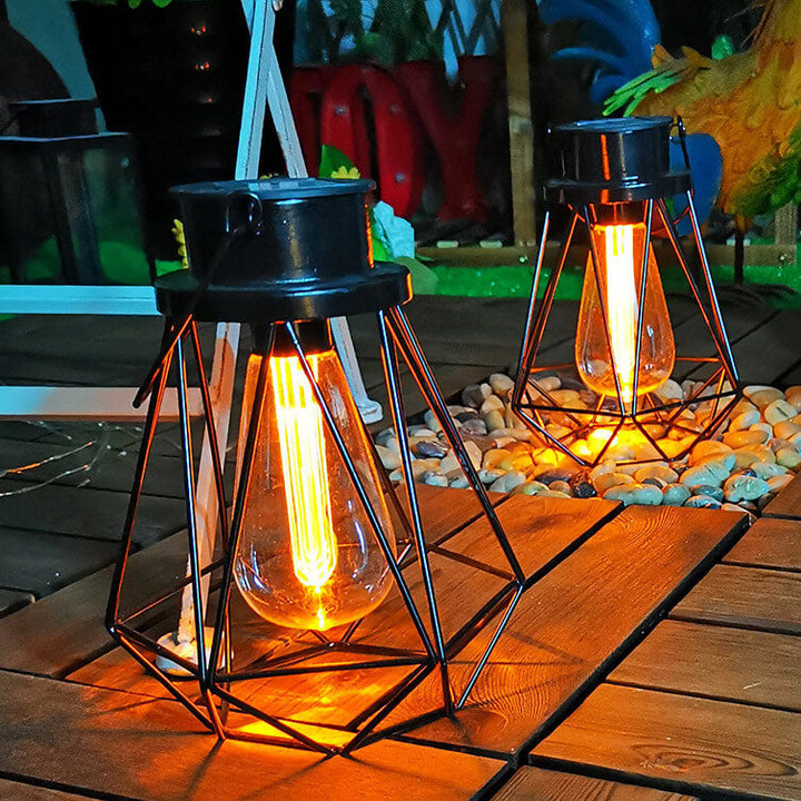 Solare Retro Jern Lanterne Geometri LED Dekorativ Utendørs Landskapslys | Luvikno
