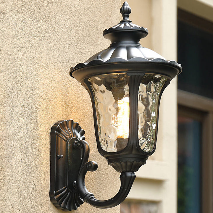 Europeisk Retro Vanntett Steinmønster Glasslampeskjerm 1-Lys Utendørs Vegglampe | Luvikno