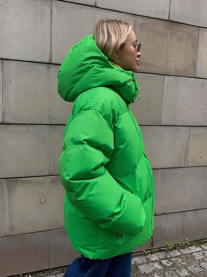Luvik | Neon Grønn Hette Puffer-jakke