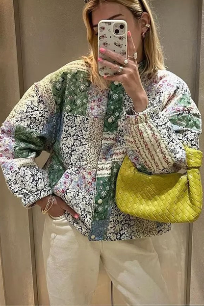 Luvik | Kohopanta Pitkähihaiset Kukka-kuvioitu Puuvillatakki