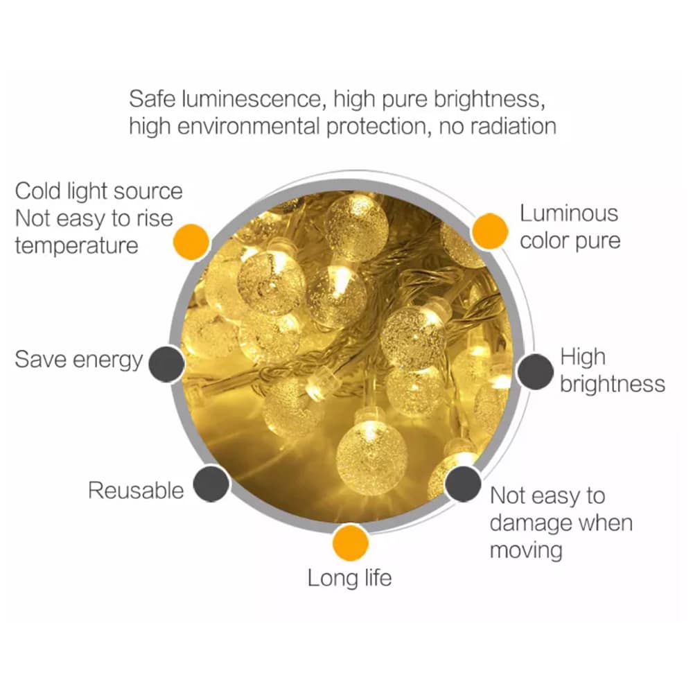 Solcelle lyslenker med ball lys - 5M-20 LED / 7M-50 LED / 12M-100 LED | Luvikno
