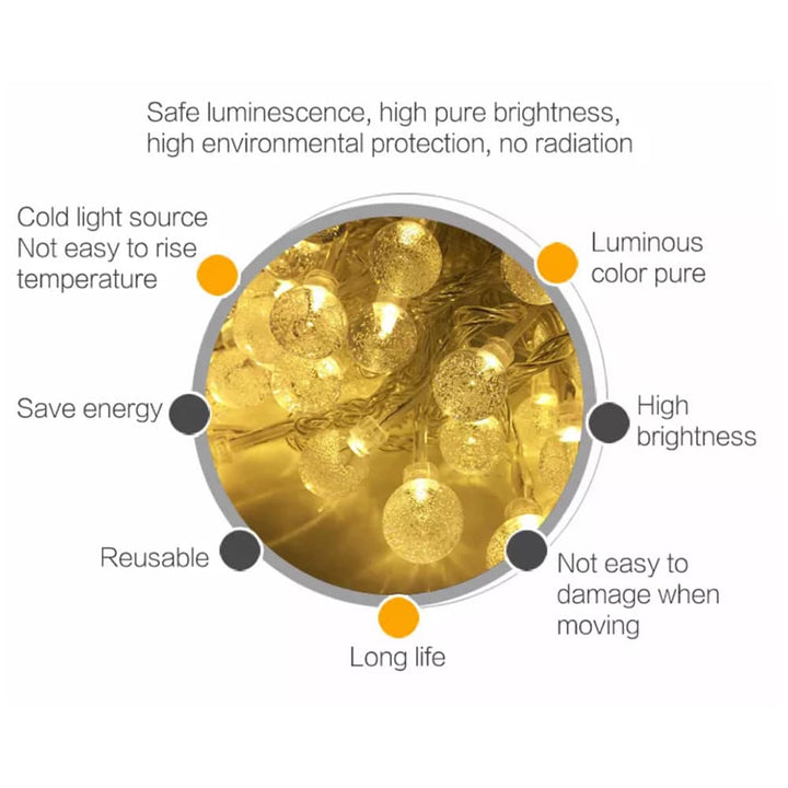 Solcelle lyslenker med ball lys - 5M-20 LED / 7M-50 LED / 12M-100 LED | Luvikno