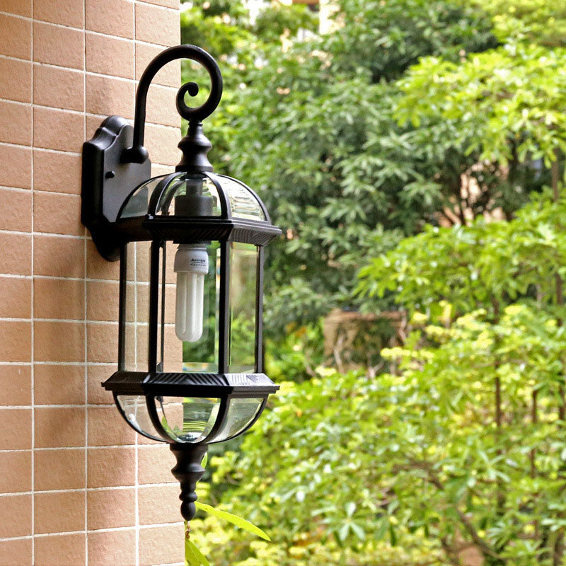 Tradisjonell Vintage Vanntett Hexagonal Aluminium Glass 1-Lykt Utendørs Vegglampe For Hage | Luvikno