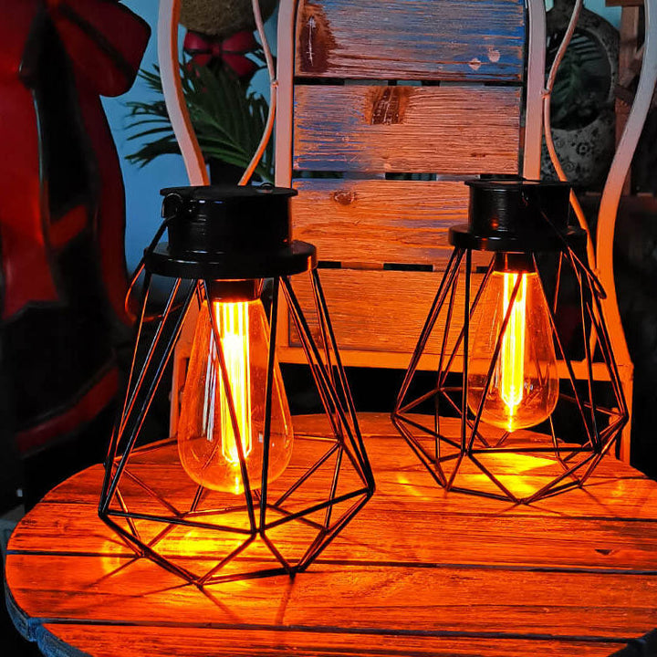 Solare Retro Jern Lanterne Geometri LED Dekorativ Utendørs Landskapslys | Luvikno