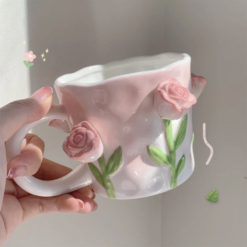Kunstnerisk 3D blomst keramisk krus – Fangende tulipan- og rose-design | Luvikno
