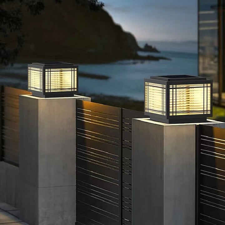 Tradisjonelt kinesisk kvadrat aluminium glass 1-lampe post hode lys for hage | Luvikno