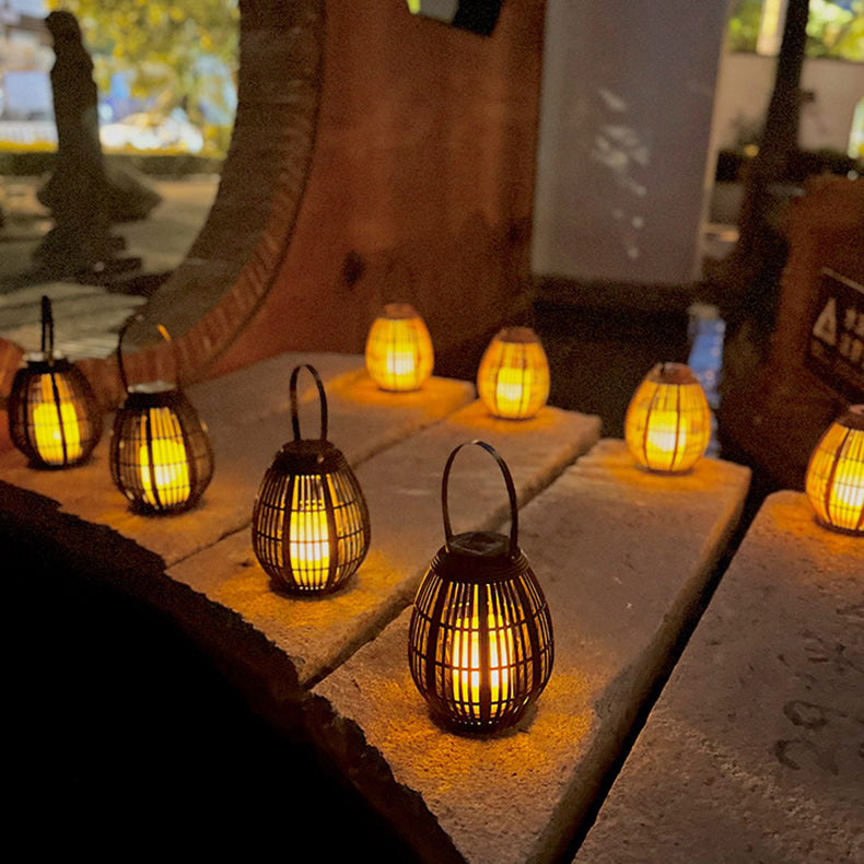 Moderne Art Deco Solrund Lantern Rattan LED Utendørs Landskapslys For Hage | Luvikno