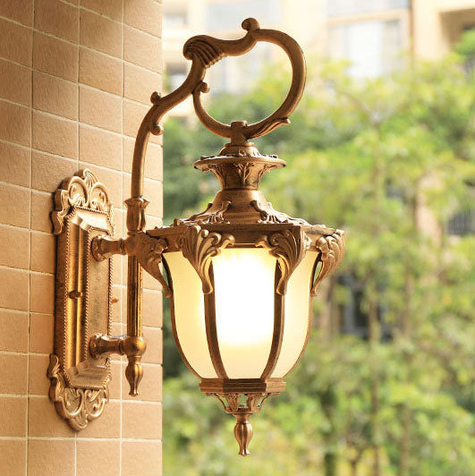 Europeisk Retro Aluminium Glass Utskåret Lantern 1-Lys Utendørs Vanntett Vegglampe | Luvikno