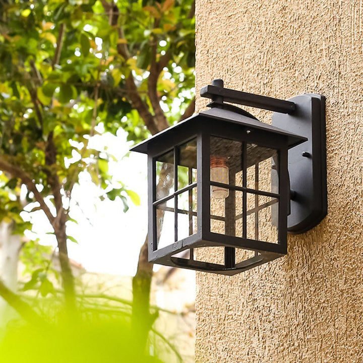 Moderne Enkelhet Vanntett Aluminium Kvadratisk Glass Skjerm 1-Lys Vegglampe For Utendørs Patio | Luvikno