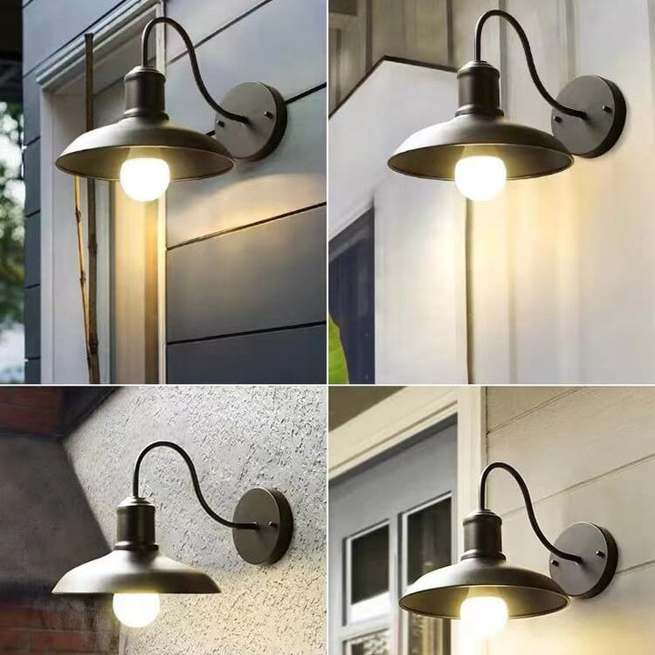 Retro Loft Dome Jern Utendørs Vanntett 1-Lyskilde Buet Arm Vegglampe | Luvikno
