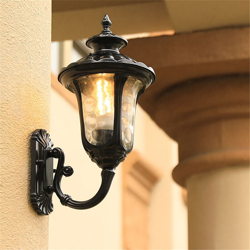 Europeisk Retro Vanntett Steinmønster Glasslampeskjerm 1-Lys Utendørs Vegglampe | Luvikno