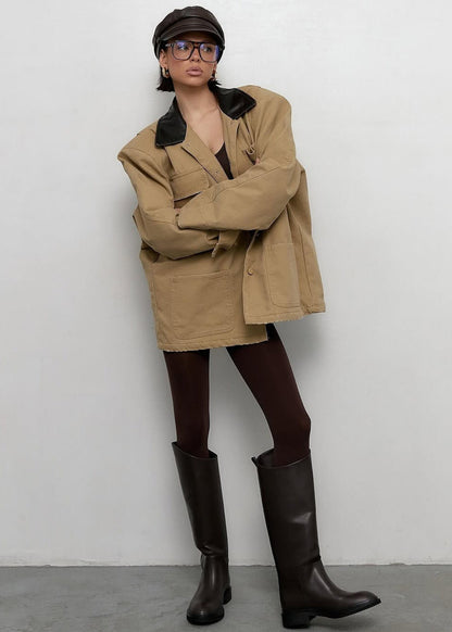 Luvik | Terrain - Kangas Käyttötakki Keinonahka Kauluksella