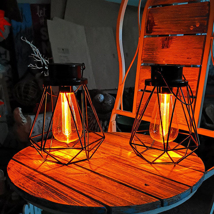 Solare Retro Jern Lanterne Geometri LED Dekorativ Utendørs Landskapslys | Luvikno