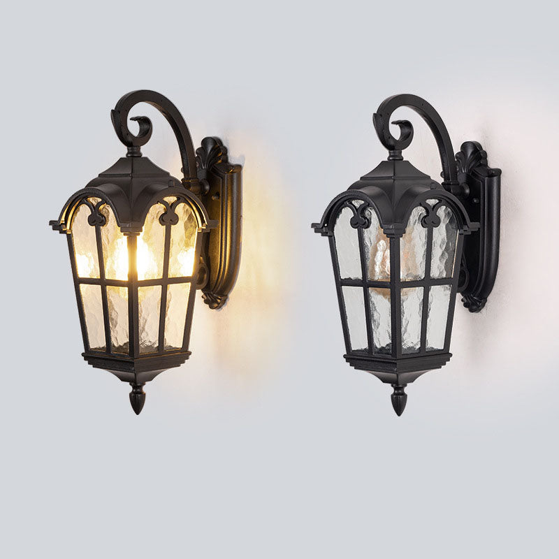 Tradisjonell europeisk kvadrilateral vindusformet aluminiums glass 1-lyskilde vegglampe for utendørs patio | Luvikno