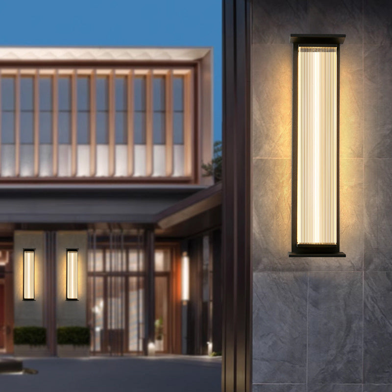 Moderne Minimalistisk Vanntett Rektangulær Rustfritt Stål Akryl LED Vegglygte Lampe For Utendørs Patio | Luvikno