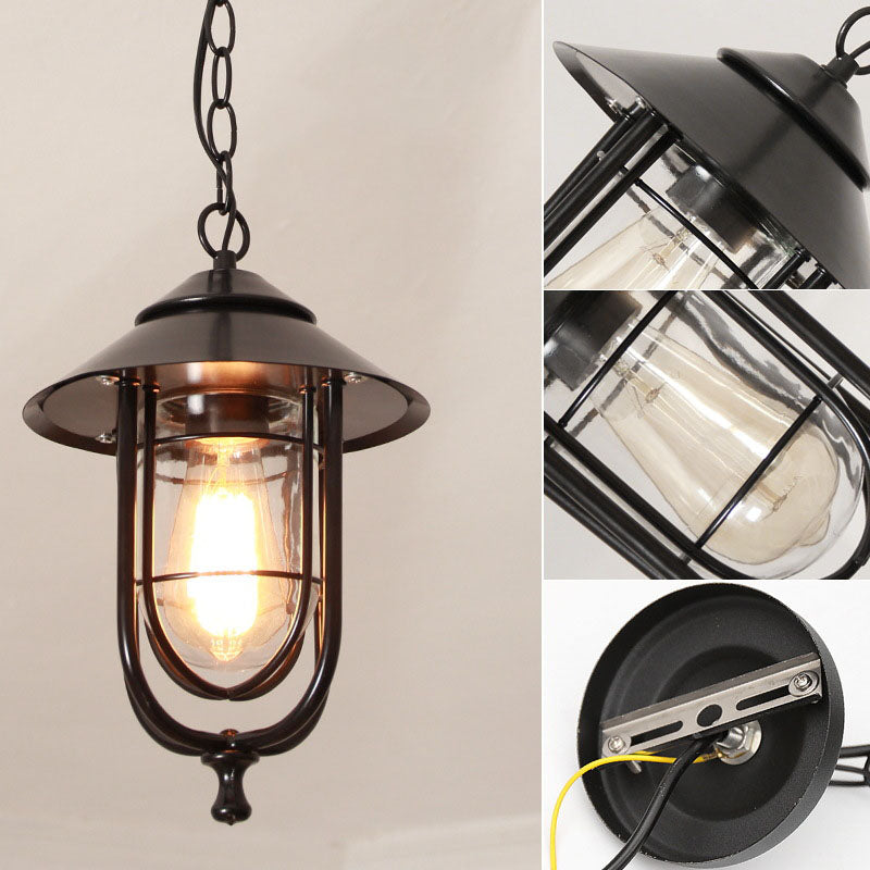 Industriell vintage aluminium bur glass 1-lampe utendørs vanntett pendellampe | Luvikno