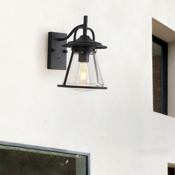 Vanntett Glass Cone Shade 1-Lys Utendørs Vegglampe | Luvikno