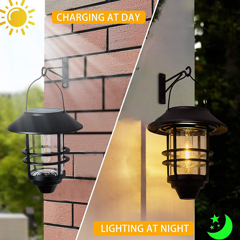 Samtidig Retro Sol Vannavstøtende Aluminium Glass Lantern Sylinder 1-Lys Hengende Vegglampe For Utendørs Patio | Luvikno