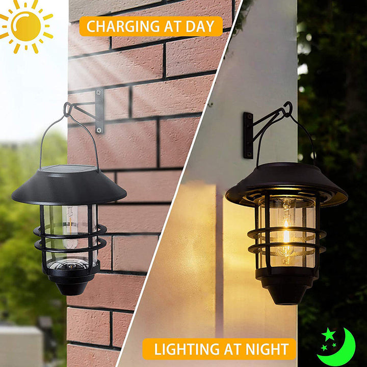 Samtidig Retro Sol Vannavstøtende Aluminium Glass Lantern Sylinder 1-Lys Hengende Vegglampe For Utendørs Patio | Luvikno