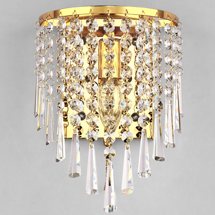 Luvikno | Moderne Luksus Semi-Rund Octagonal Perle Rustfritt Stål Krystall 1-lys Vegglampe for Stue
