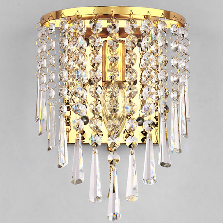 Luvikno | Moderne Luksus Semi-Rund Octagonal Perle Rustfritt Stål Krystall 1-lys Vegglampe for Stue