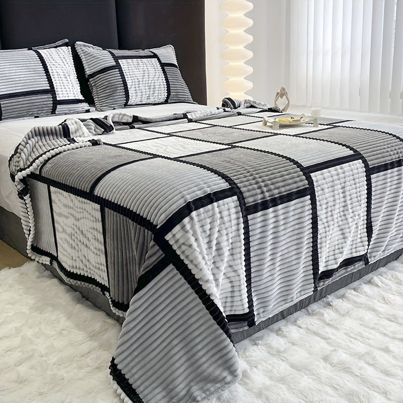 Luvikno | Luksuriøs Plysj Teppe med Trendy Striped Print – Ultimat Komfort