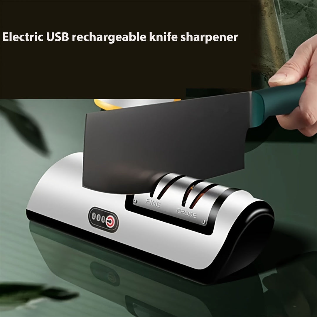 Luvikno | Elektrisk knivsliper – Multifunksjonell husholdningsknivsliper, fullautomatisk USB-lading med 2 hastighetsinnstillinger for bruk på kjøkkenet