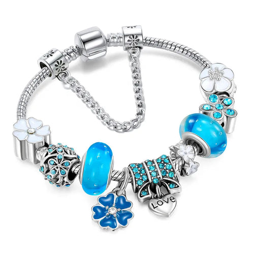 CharmBracelet 925 - Elegant sølv armbånd med blomster Luvikno