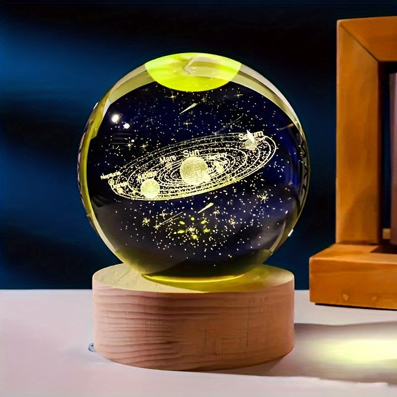 LumiSphere - Luksus 3D Krystall Bordlampe med Trebase Luvikno