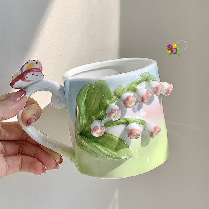 Kunstnerisk 3D blomst keramisk krus – Fangende tulipan- og rose-design | Luvikno