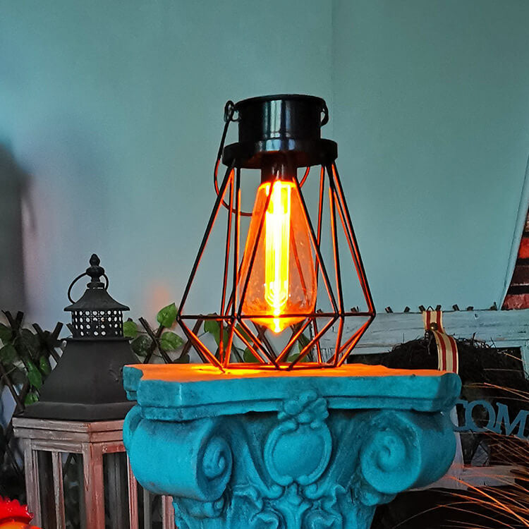 Solare Retro Jern Lanterne Geometri LED Dekorativ Utendørs Landskapslys | Luvikno