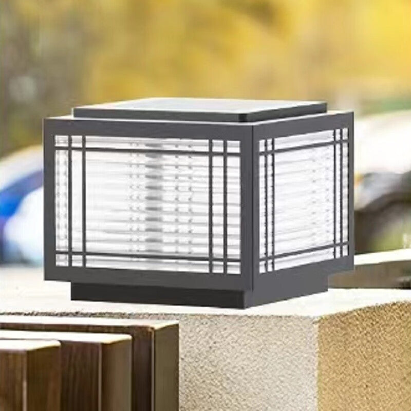 Tradisjonelt kinesisk kvadrat aluminium glass 1-lampe post hode lys for hage | Luvikno