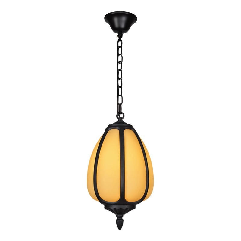 Tradisjonell kinesisk vanntett aluminium PC dolomitt elliptisk gresskar 1-lampe pendellampe for utendørs terrasse | Luvikno