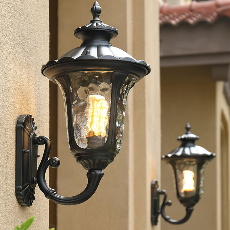 Europeisk Retro Vanntett Steinmønster Glasslampeskjerm 1-Lys Utendørs Vegglampe | Luvikno