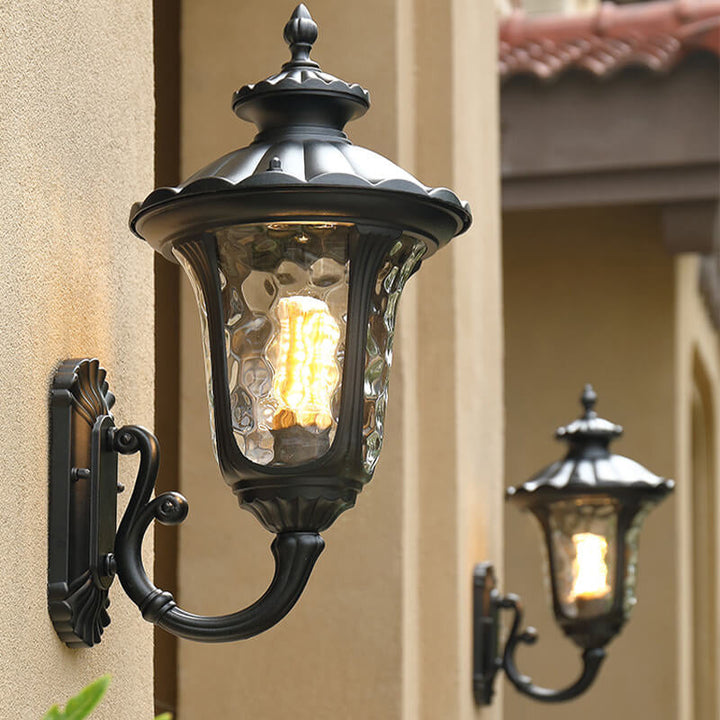 Europeisk Retro Vanntett Steinmønster Glasslampeskjerm 1-Lys Utendørs Vegglampe | Luvikno