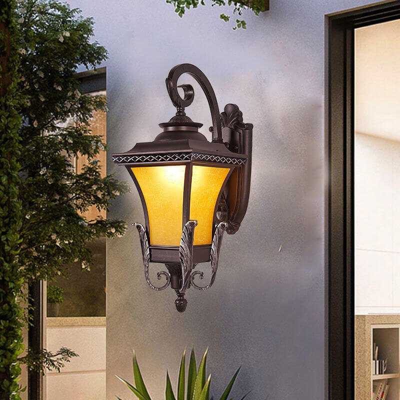 Europeisk Vintage Utendørs Firkantet Bur Aluminium Glass 1-Lys Vegglys | Luvikno