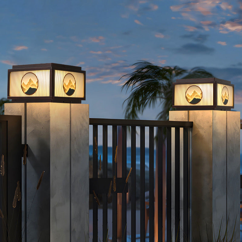 Moderne minimalistiske solvanntette firkantede aluminiums glass LED post hodelys for hage | Luvikno