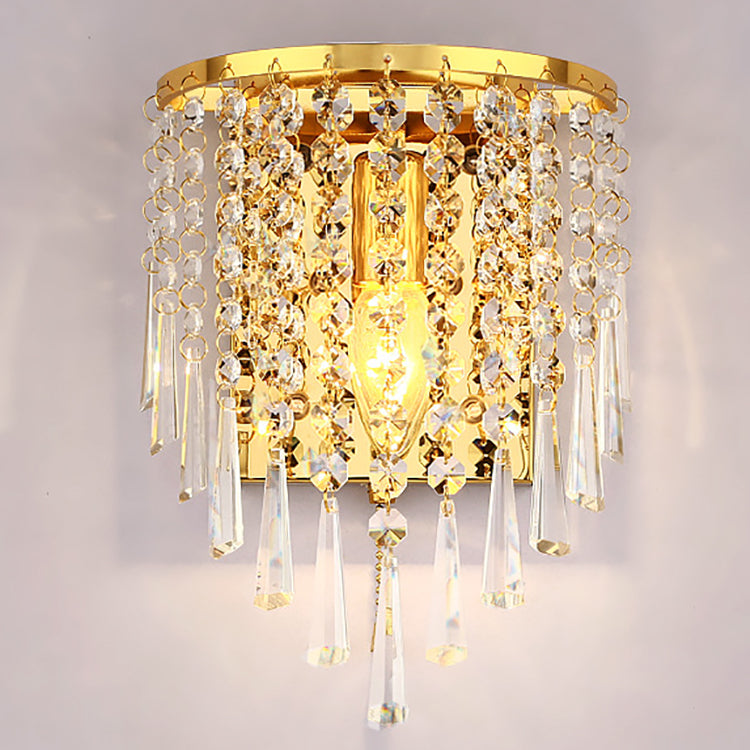 Luvikno | Moderne Luksus Semi-Rund Octagonal Perle Rustfritt Stål Krystall 1-lys Vegglampe for Stue