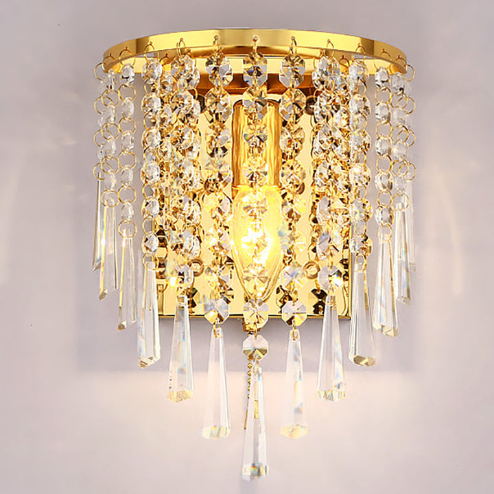 Luvikno | Moderne Luksus Semi-Rund Octagonal Perle Rustfritt Stål Krystall 1-lys Vegglampe for Stue