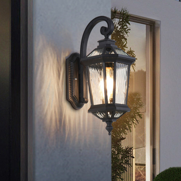 Tradisjonell europeisk vanntett aluminium glass oktagon sylinder 1-lykt vegglampe for hage | Luvikno