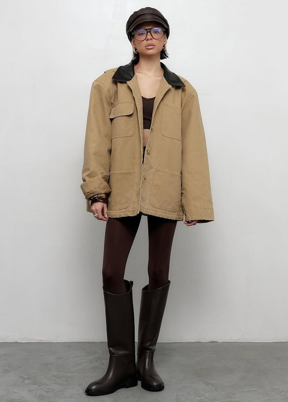 Luvik | Terrain - Kangas Käyttötakki Keinonahka Kauluksella