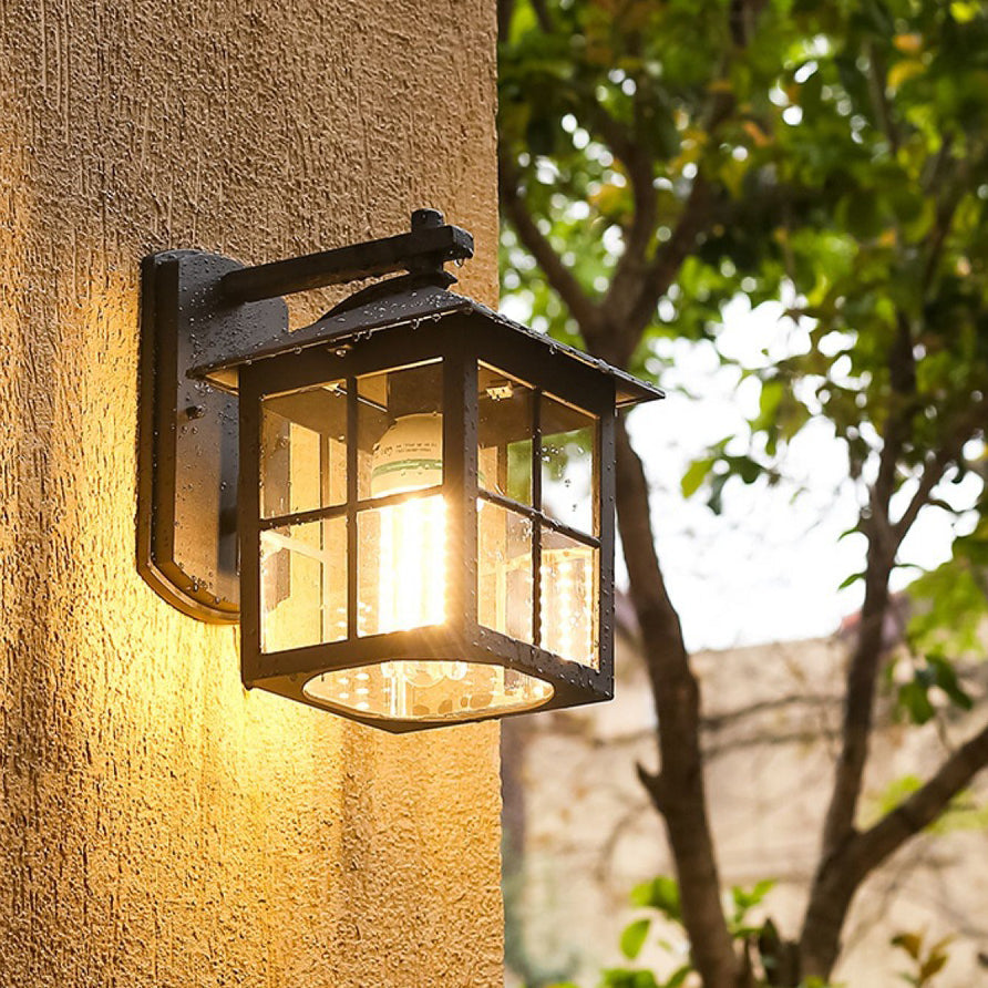 Moderne Enkelhet Vanntett Aluminium Kvadratisk Glass Skjerm 1-Lys Vegglampe For Utendørs Patio | Luvikno