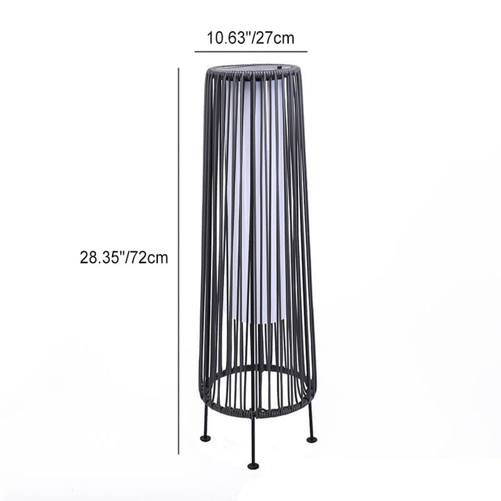 Moderne Minimalistiske Solvannavvisende Runde Vertikale Trekkstrippe Jern Rattan LED Stående Gulvlampe For Utendørs Patio | Luvikno