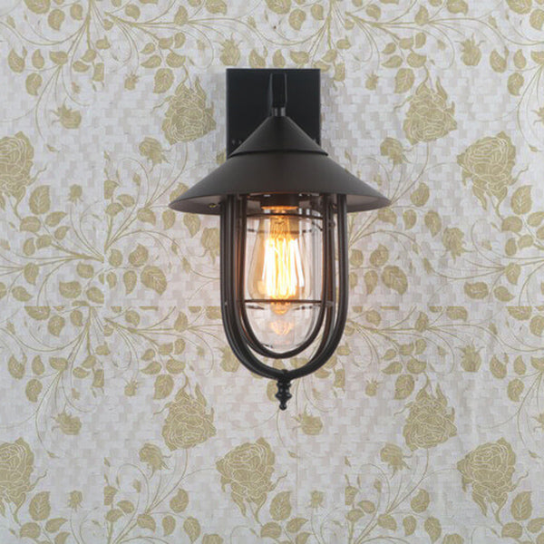 Vintage industriell jern lanterne innendørs utendørs 1-lys vegglampe | Luvikno