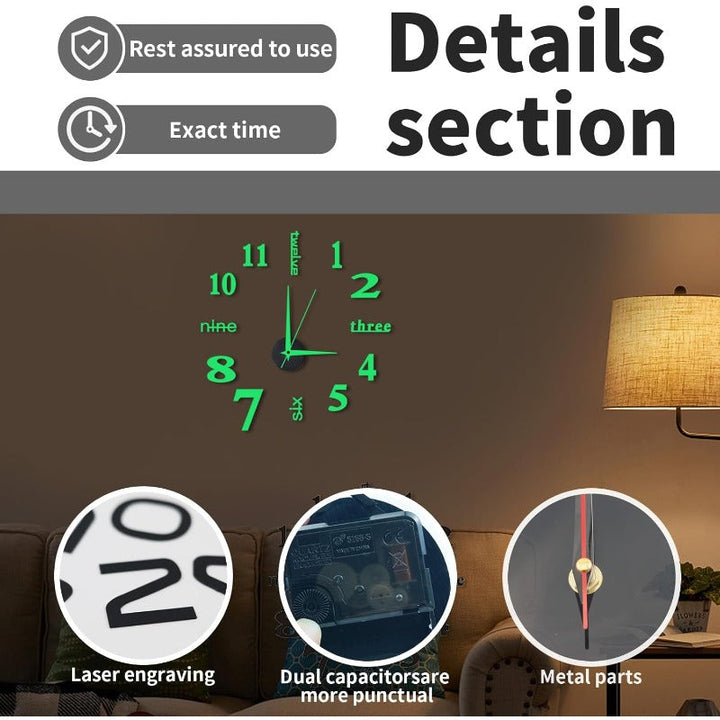 Luminous Uten ramme 3D veggklokke Luvikno