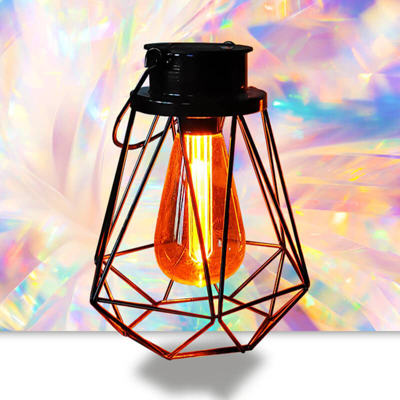 Solare Retro Jern Lanterne Geometri LED Dekorativ Utendørs Landskapslys | Luvikno