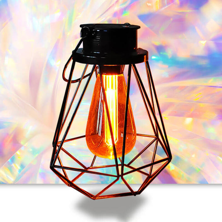 Solare Retro Jern Lanterne Geometri LED Dekorativ Utendørs Landskapslys | Luvikno